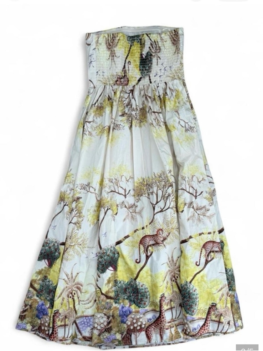NWT - Caroline Constas Strapless Botanical Safari Midi Dress - Cream & Yellow - Picture 4 of 5